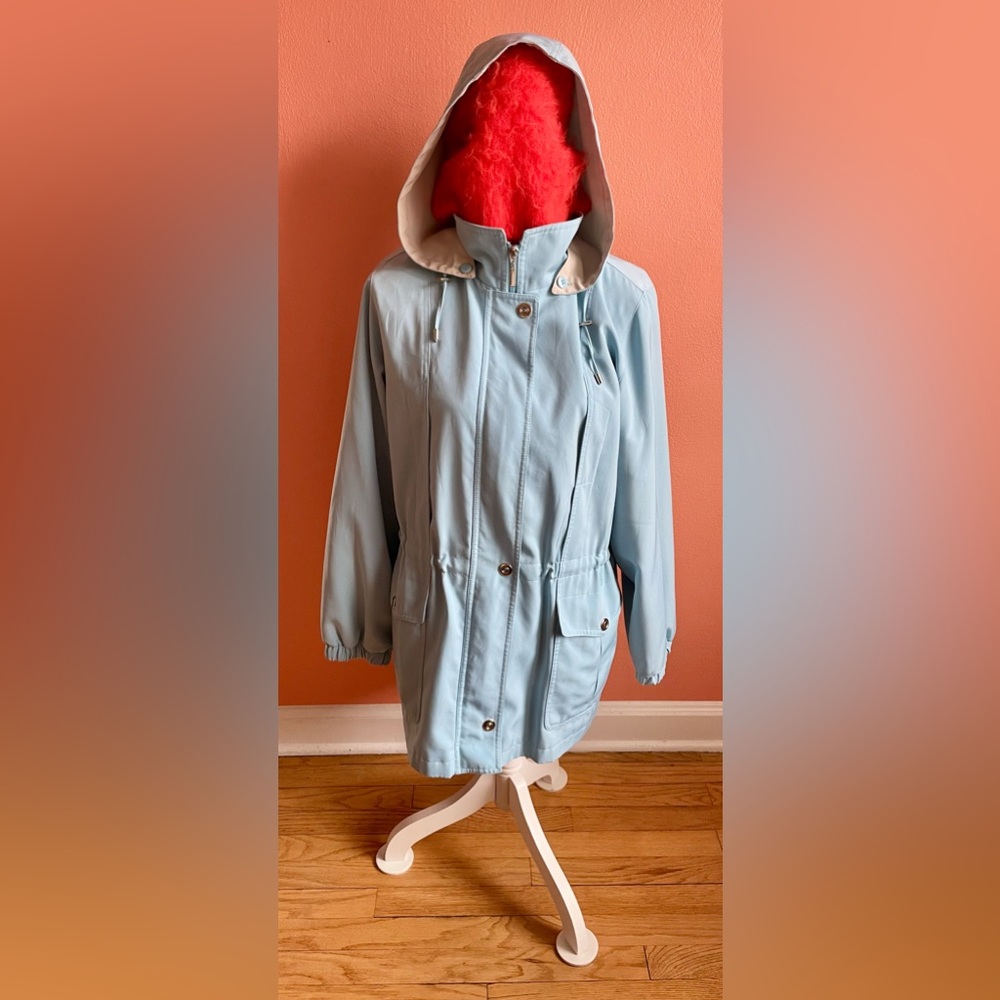 Gallery Light Blue Hooded Trench Coat